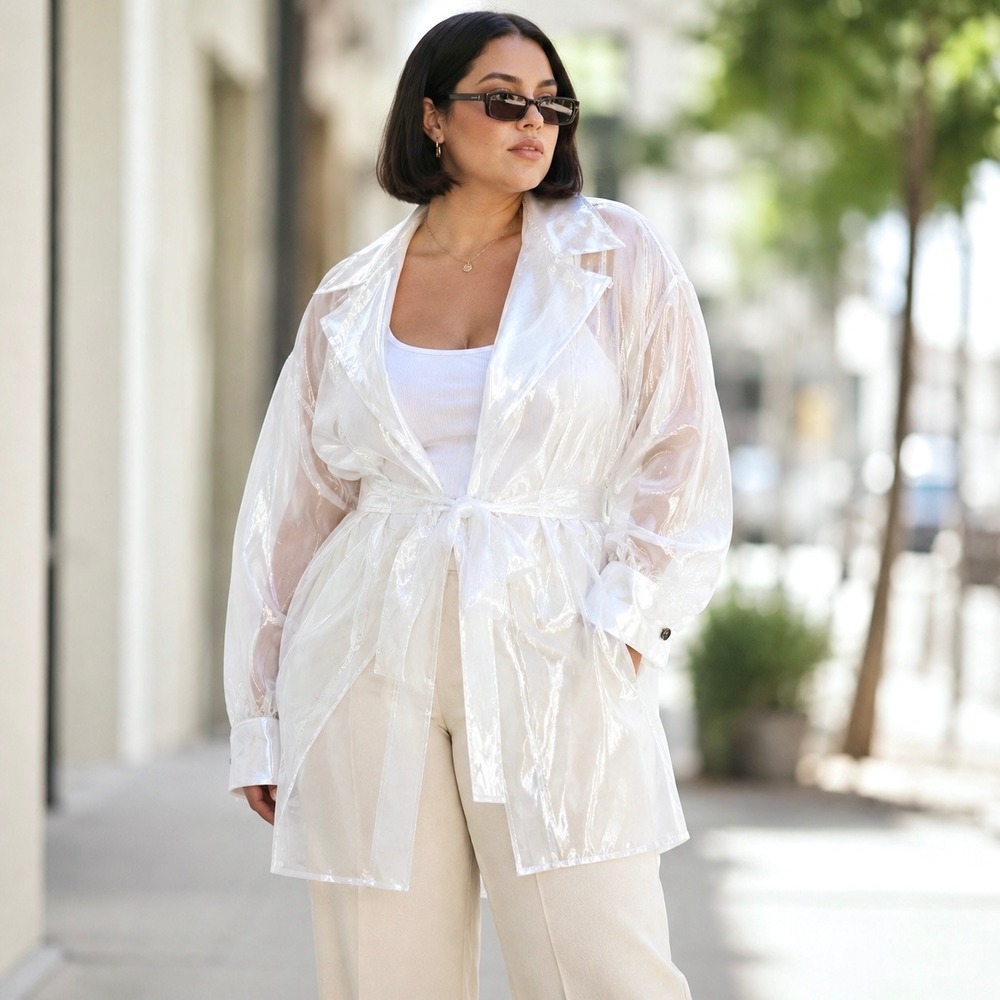 Vintage 90s White Sheer Organza Duster Blouse Jacket USA Ethereal Minimalist XL